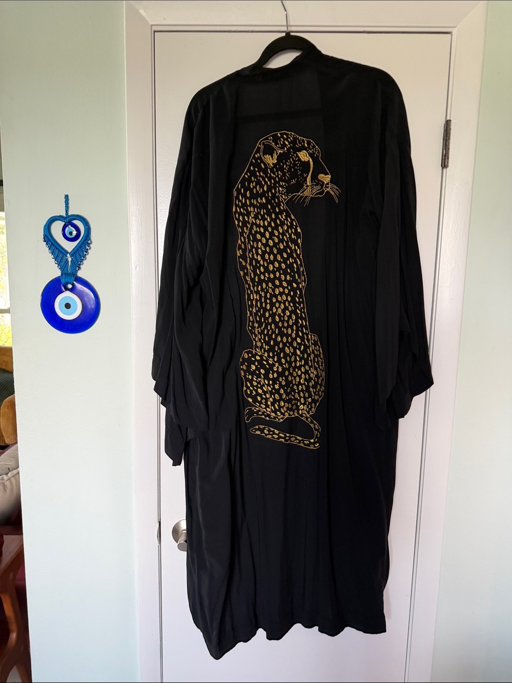 Novella Royale Black Duster with Gold Leopard Motif